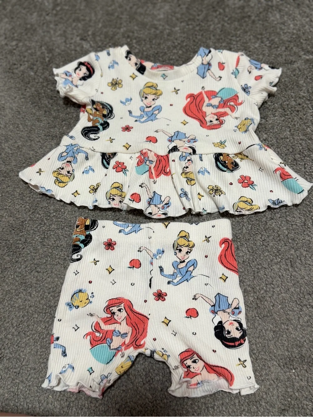 Disney Baby Princess Peplum Top Biker Short Set Baby Girl Infant 3-6 Month